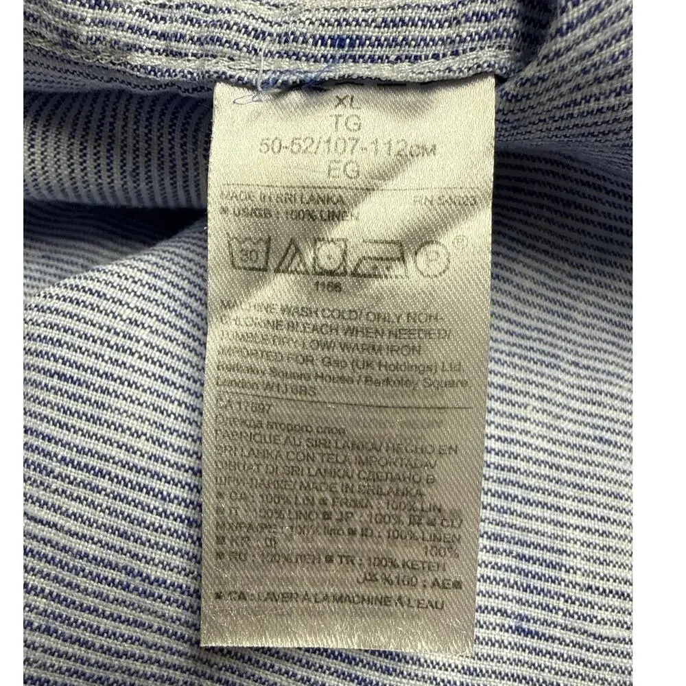 Banana Republic Mens 100% Linen Short Sleeve Shirt XL Blue White Stripe Preppy